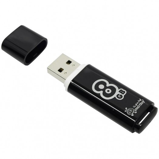 Память Smart Buy "Glossy"   8GB, USB 2.0 Flash Drive, черный