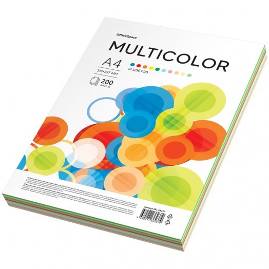 Бумага цветная OfficeSpace "Multicolor", A4, 80 г/м², 200л., (10 цветов)