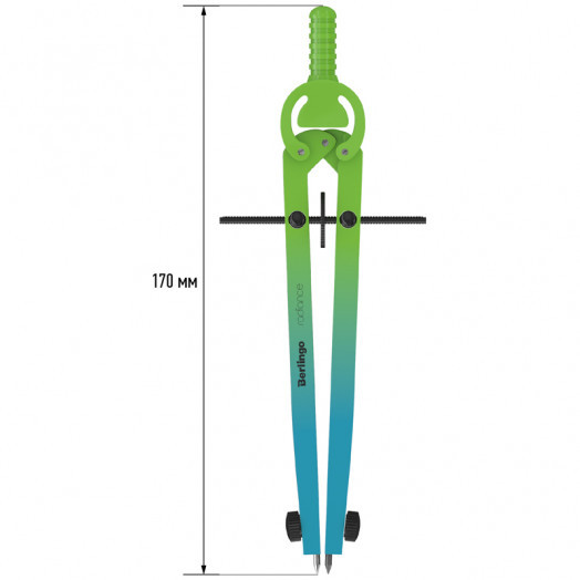 Готовальня Berlingo "Radiance", 2 предмета, циркуль 170мм, голубой/зеленый градиент, пластиковый фут