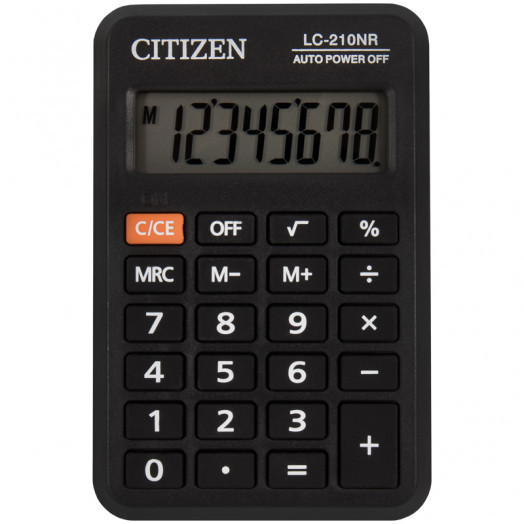 Калькулятор карманный Citizen LC-210NR, 8 разрядов, питание от батарейки, 64*98*12мм, черный