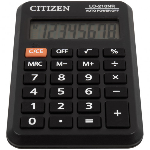 Калькулятор карманный Citizen LC-210NR, 8 разрядов, питание от батарейки, 64*98*12мм, черный