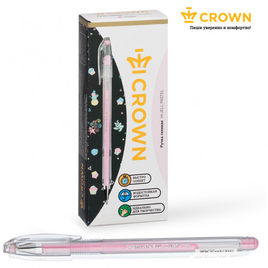 Ручка гелевая Crown "Hi-Jell Pastel" розовая пастель, 0,8мм