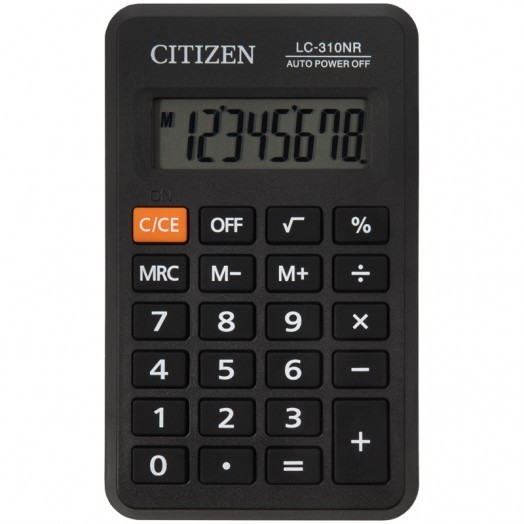 Калькулятор карманный Citizen LC-310NR, 8 разрядов, питание от батарейки, 69*114*14мм, черный