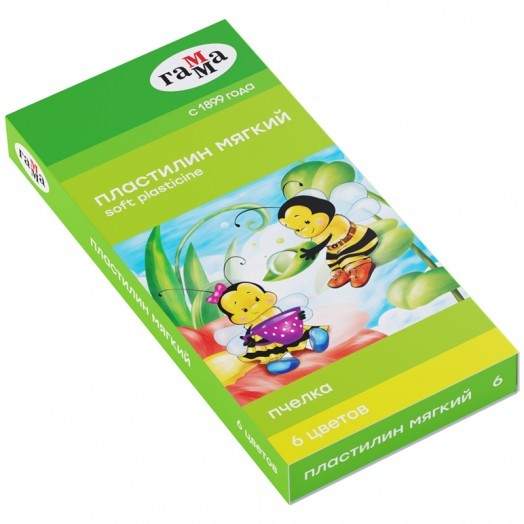 Пластилин восковой мягкий Гамма "Пчелка", 06 цветов, 90г, со стеком, картон. упак.