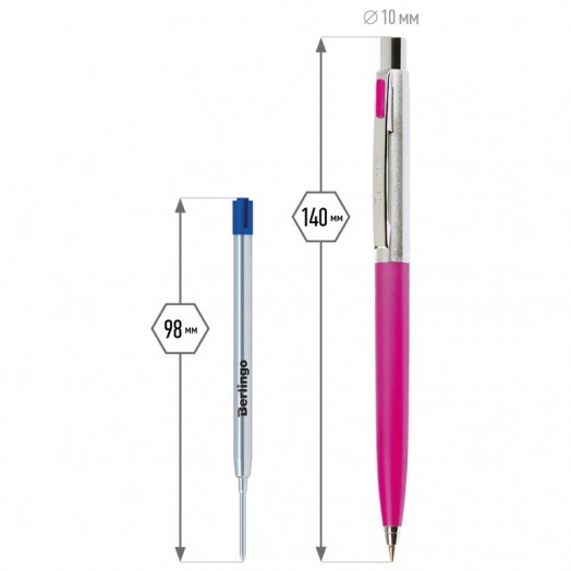Ручка шариковая Berlingo "Silver Arrow", хром/фуксия, 0,7мм, синяя, кнопочн., инд.упак.