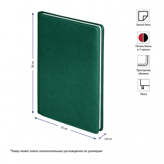 Ежедневник недатированный, A4, 136л., кожзам, "Nebraska", зеленый