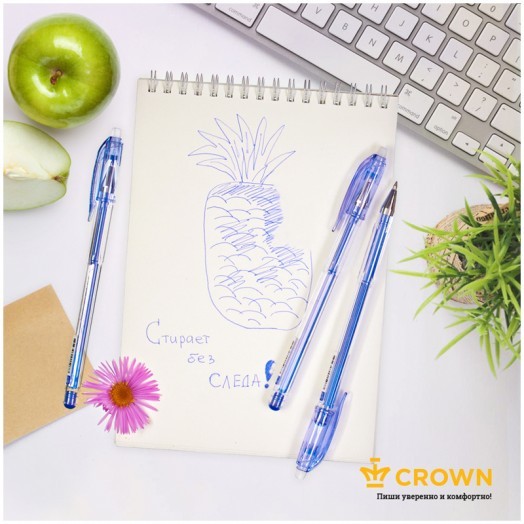 Ручка гелевая стираемая Crown "Erasable Jell" синяя, 0,5мм