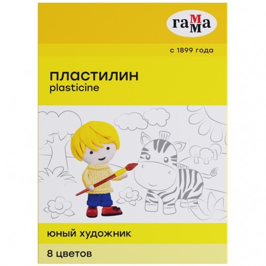 Пластилин Гамма "Юный художник" NEW, 08 цветов, 112г, со стеком, картон. упак.