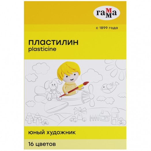 Пластилин Гамма "Юный художник" NEW, 16 цветов, 224г, со стеком, картон. упак.