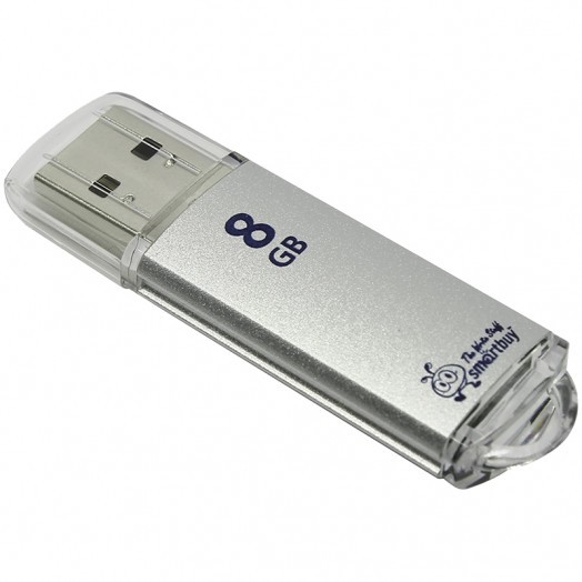 Память Smart Buy "V-Cut"   8GB, USB 2.0 Flash Drive, серебристый (металл.корпус)