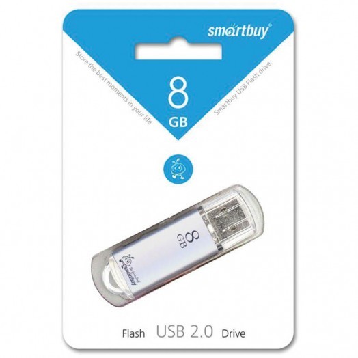 Память Smart Buy "V-Cut"   8GB, USB 2.0 Flash Drive, серебристый (металл.корпус)