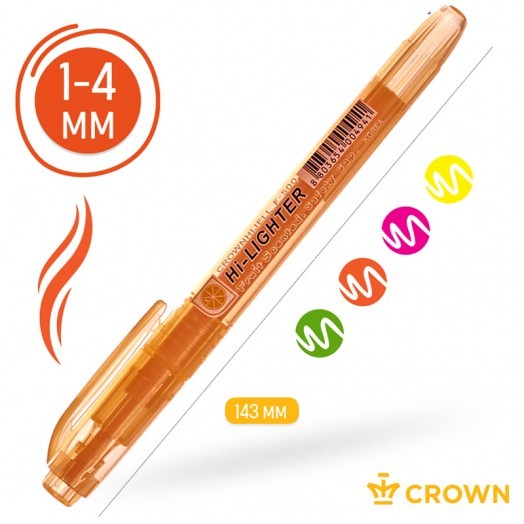 Набор текстовыделителей Crown "Multi Hi-Lighter Aroma" 4цв., 1-4мм, ароматиз., чехол с европодвесом