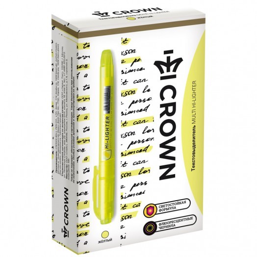 Текстовыделитель Crown "Multi Hi-Lighter" желтый, 1-4мм