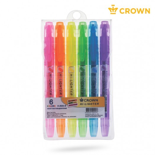 Набор текстовыделителей Crown "Multi Hi-Lighter" 6цв., 1-4мм, чехол с европодвесом