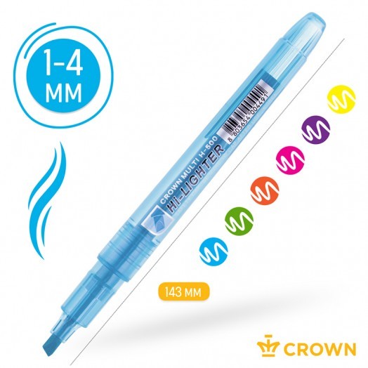 Набор текстовыделителей Crown "Multi Hi-Lighter" 6цв., 1-4мм, чехол с европодвесом