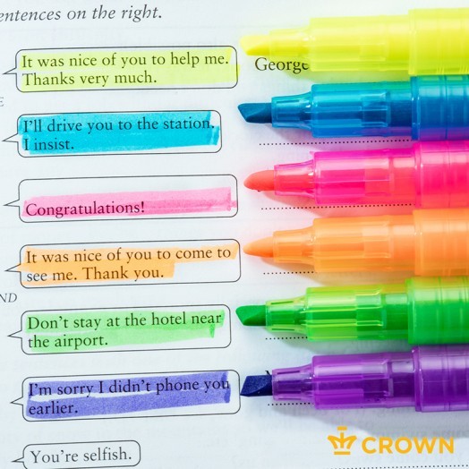 Набор текстовыделителей Crown "Multi Hi-Lighter" 6цв., 1-4мм, чехол с европодвесом