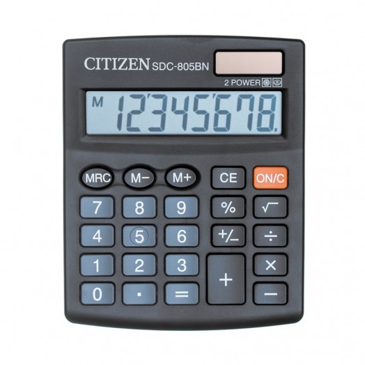 Калькулятор настольный Citizen SDC-805BN, 8 разрядов, двойное питание, 102*124*25мм, черный