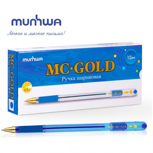 Ручка шариковая MunHwa "MC Gold" синяя, 0,7мм, грип, штрих-код