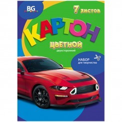 Картон цветной двуст., мелованный A4, BG "Power speed", 7л., 7цв., в папке