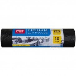 Мешки для мусора 120л OfficeClean ПНД, 67*102см, 11мкм, 10шт., черные, в рулоне